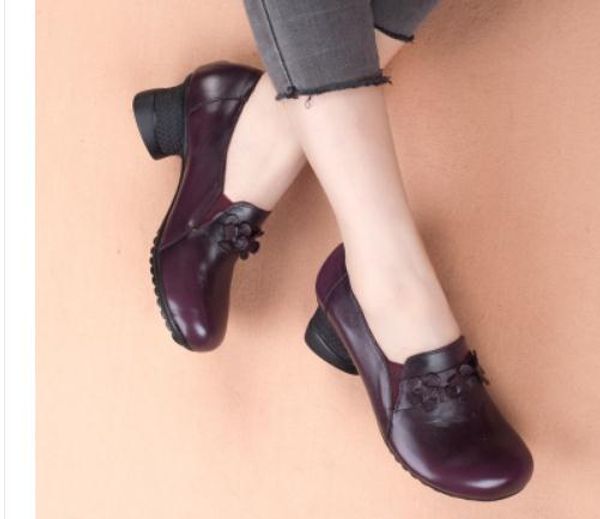 

2019 women's shoes in spring and autumn with new style middle heel coarse heel round head comfortable anti-skid mother shoes@988695, Black