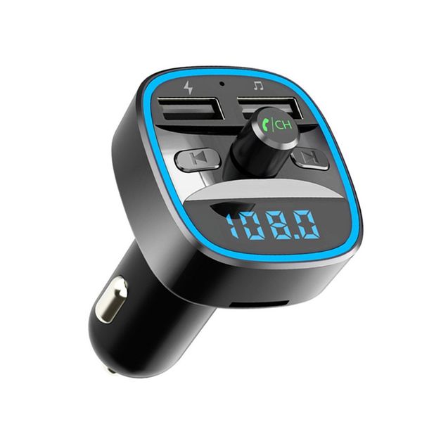 Trasmettitore FM Bluetooth Kit adattatore per ricevitore per auto radio wireless con luce ambientale blu e caricatore doppio USB per chiamate in vivavoce