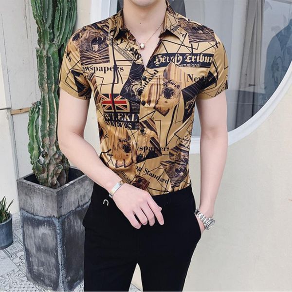 

luxury gold black shirt 2020 summer short sleeve fashion designer party club prom party shirt stylish gold slim shirts for men, White;black