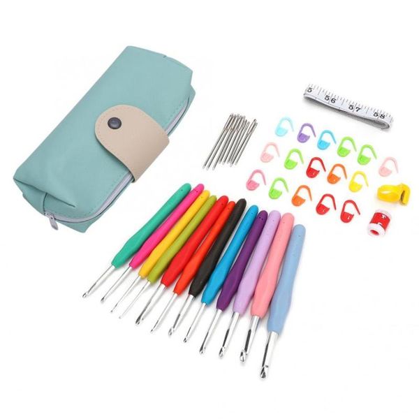 

sewing tools 2.0-8.0mm soft tpr handle crochet hook set smooth knitting needles tools accessories with bag, Black