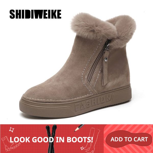 

winter warm snow suede leather shoes 2019 plus size wedges non-slip women boots a045 mx200324, Black