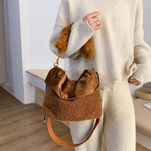 

bag female new lamb cashmere bucket bag fashion messenger handbag
