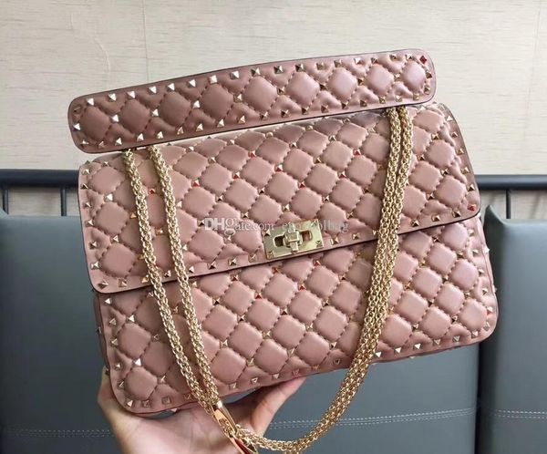 

2018 new style l size 30cm imported head lambskin genuine leather thirteen colors with light gold rivets women shoulder bag