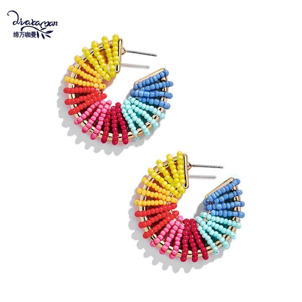 

dvacaman rainbow beads hoop earrings for women big round statement earrings wedding party jewelry handmade accessories wholesale, Golden;silver