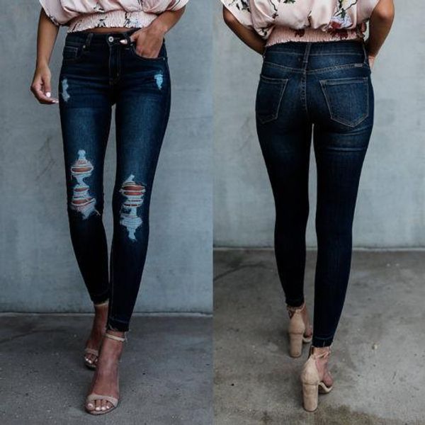 

женщины карандаш stretch посмотрите denim узкие штаны высокой талии брюки, Blue