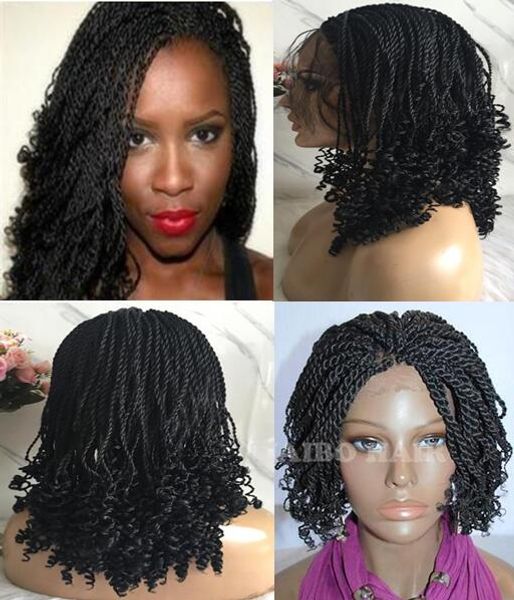 African American Twist Braids Hair Lace Front Wig Heavy Density 200 Black Colour Synthetic Hair Lace Wigs For Black Women Free Shippping Helen Wig