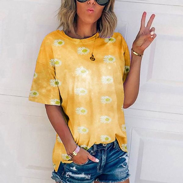 

women's t-shirts summer crew-neck small daisy short sleeve tee casual loose t-shirt pullover tee shirt funny t shirts women, White