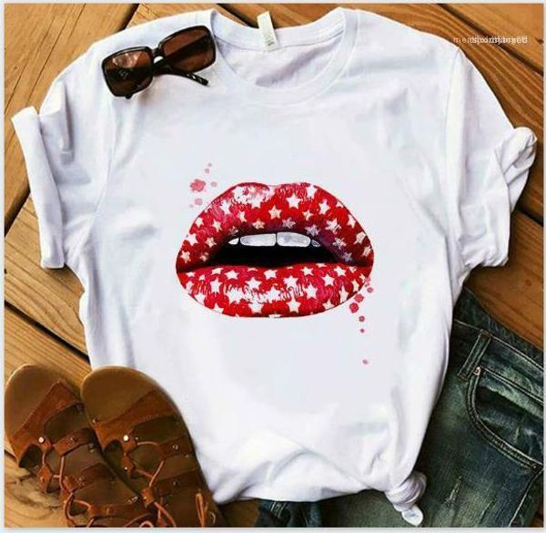 

fashion breathable summer street style female clothing plus size womens lips printed womens designer tshirts, White