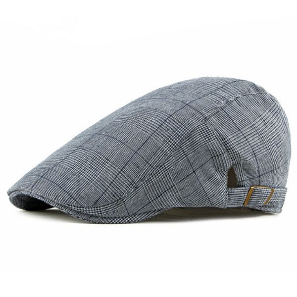

england style plaid beret cap cotton boina ivy cap vintage sports flat men retro grid newsboy male peaked bone visor, Blue;gray