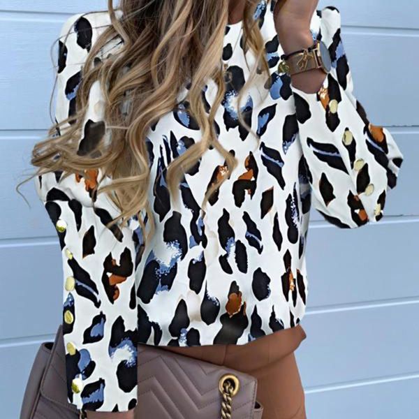 

leopard blouse shirt women's back button long sleeve blouses woman 2019 womens and blouse elegant female autumn new, White