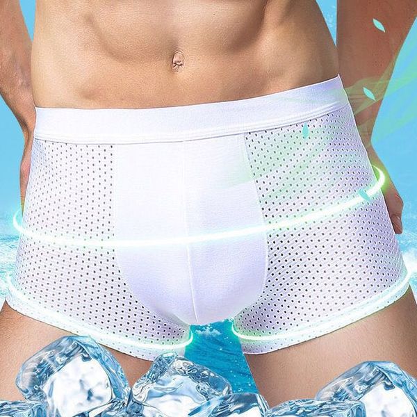 

ice silk underwear cloth shorts mesh cloth underwear men's modal breathable summer tiktok fast live mesh shorts, Black;white