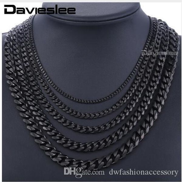 

stainless steel chains necklace for men black silver gold mens necklaces curb cuban davieslee jewelry gifts 3 5 7 9 11mm dlknm09