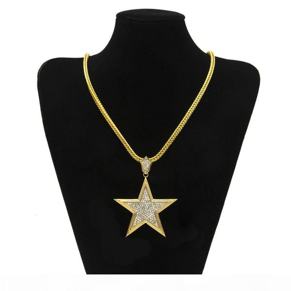 

hip hop necklace gold plated star full cz bling pendant necklace 3mm 5mm 30inch rope cuba chain fashion jewelry, Silver