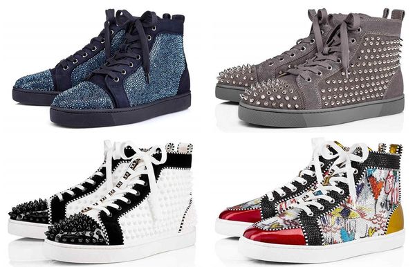 

men women chaussures studded spike sneakers triple black ow white red leather suede flat bottoms casual shoe 36-47 vintage
