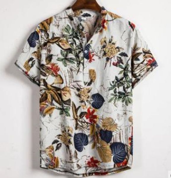 

hawaiian shirt men clothes stand collar stripe short sleeve loose camisa 2020 summer man shirt mens ethnic printed beach shirts, White;black