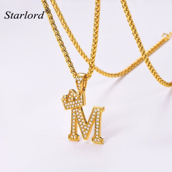 

crown letter m necklace initial necklace 26 alphabet jewelry personalized gift cubic zirconia letter charm for women/men p3455k, Silver