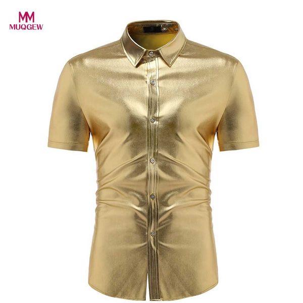 

fashion party night gold men slim fit shirt short sleeve solid muscle men's short sleeve shirt camisas hawaiana para hombre #f, White;black