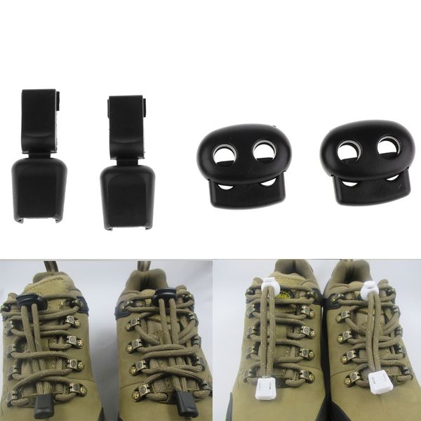 

2 pairs black double cord s sliding shoelaces lock replacements for triathlon trainer running hiking jogging clip