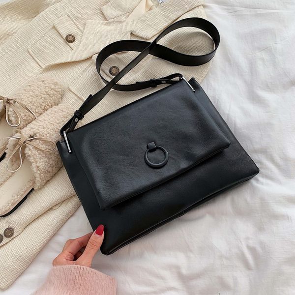 

solid color leather shoulder bag 2020 new messenger bag ladies big shopping soft leather handbag fashion wallet sac a main