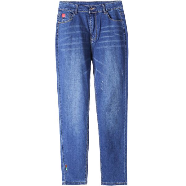 

2020 women jeans oversized pant high elastic pant women europe denim full-length plus size straight trousers skinny pants, Blue