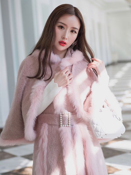 

women's fur coat autumn winter jacket women korean cloak vest women mink fox fur coat female jacket veste femme zt1706, Black