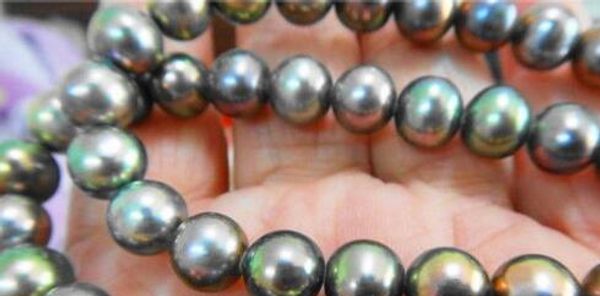 

jewelry 001547 18 "8-9 mm natural tahitian genuine black multicolo perfect pearl necklace 14kgp 5.5, Silver