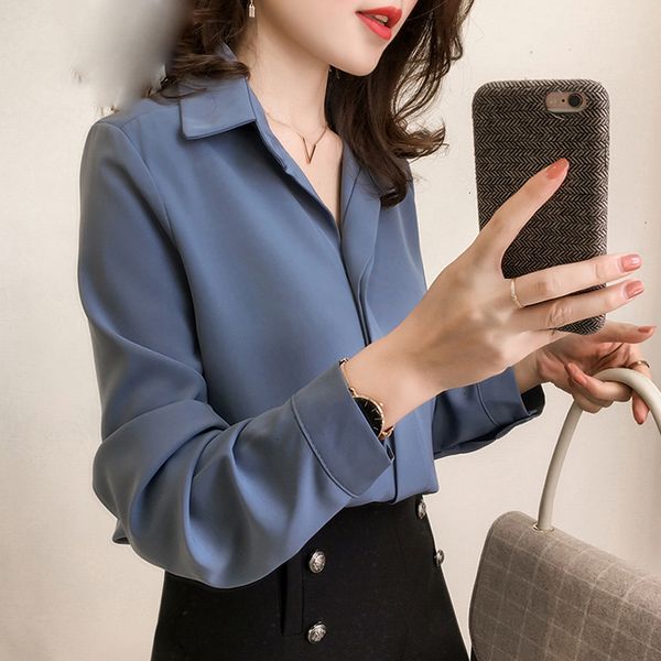 

new women spring shirt long sleeve chiffon blouse simple female pure korean women clothing plus size fashion shirts d553 30, White