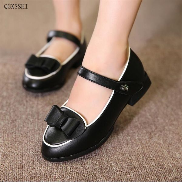 

qgxsshi party girls shoes new fashion 2017 baby children kids dress girl princess leather shoes spring autumn genuine size26~37, Black;grey