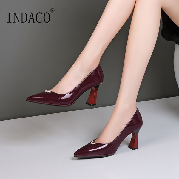 

women wine red high heel pumps leather classic party working shoes 7cm, Black