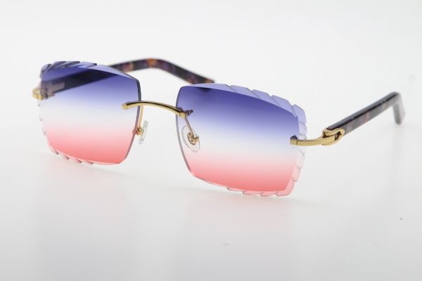 Vendita all'ingrosso Vendita Occhiali da sole a nessuno ottico 3524012-A Marmo originale Plancia Plancia Plancia di alta qualità C decorazione scolpita Lenti in vetro Unisex Gold Metal Frame Eyewear