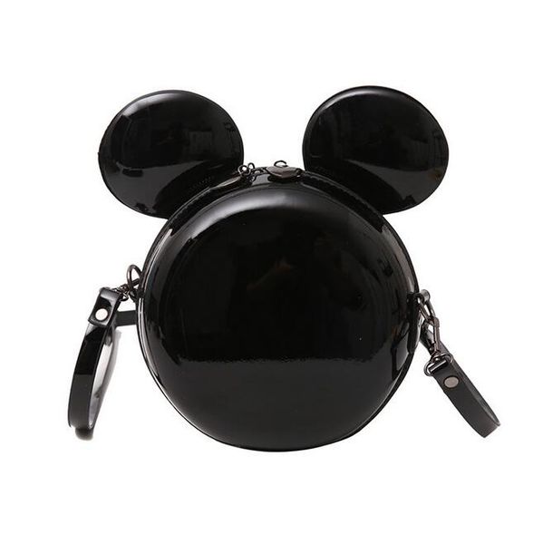 

cartoon round bag 2018 fashion new handbag pu leather shiny mini cute large ear round bag shoulder messenger bags