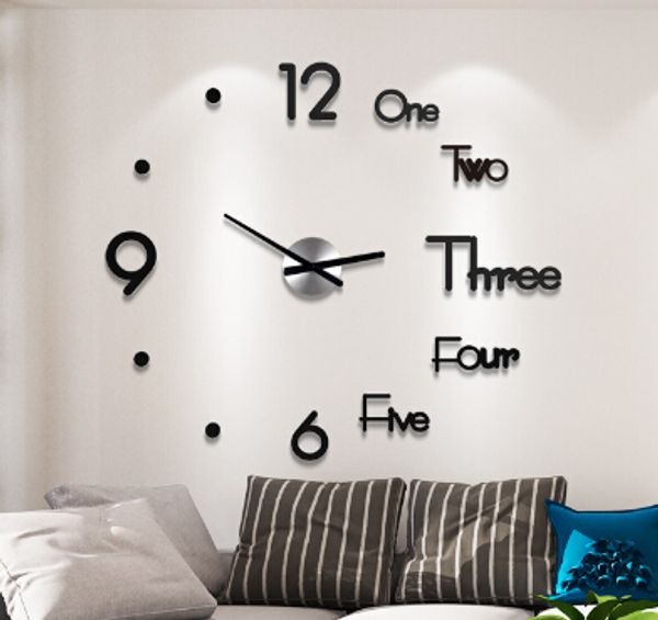 

2018 new 3d acrylic diy wall clock modern design large decorative quartz clocks silent movement horloge living room black golden