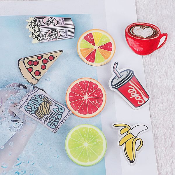 

1pc cute cartoon lemon pizza banana cola coffe acrylic badges pins women brooches for bags apparel fabric diy crafts accessories, Gray