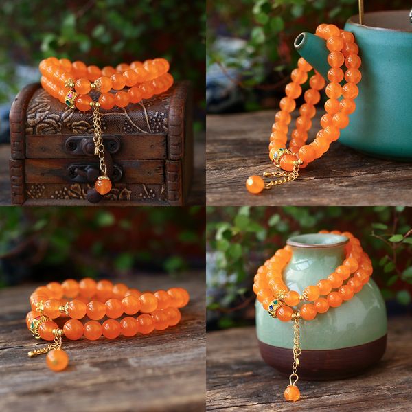 

8 бисером оранжевый халцедон миллиметр больше круг многоэтажный кристалл украшения женщина стиль ювелирные изделия сглаз браслет, Black