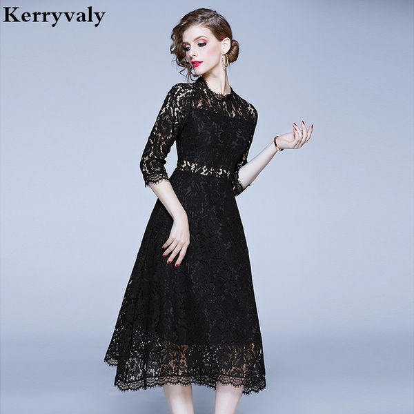 

new summer black lace hollow out dress ropa mujer verano 2020 vestidos casual midi party dress women sukienki letnie k8325, Black;gray