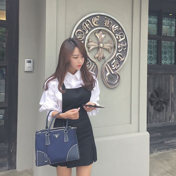 

2018 autumn new style versatile puff sleeve shirt fashion models, White