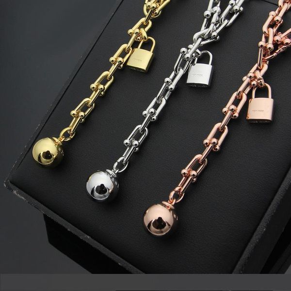 

t письмо u-образная цепь ожерелье замок стальной шар ожерелье 18k розовое золото внешняя торговля дамы ожерелье, Silver