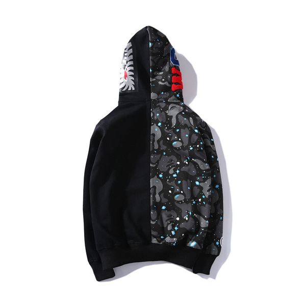 

mens designer hoodie hip hop brand zipper jacket hoodie for youth streetwear sweater men fashion style star shark print coat, Black
