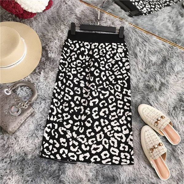 

womens luxury dress fashion leopard printed dresses winter womens split skirt, Black