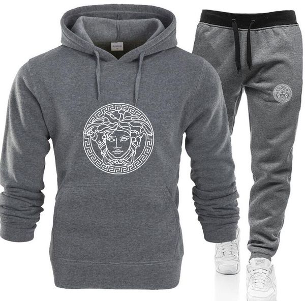 

new fashion suit men sportswear 0 versace print men hoodies pullover hip hop mens tracksuit sweatshirts clothing hoodies, Gray