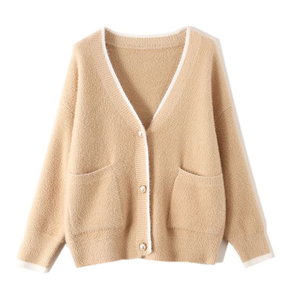 

female autumn winter sweater velvet loose long sleeved lazy knit cardigan women outerwear pockets long sleeve cloth ta6012, White