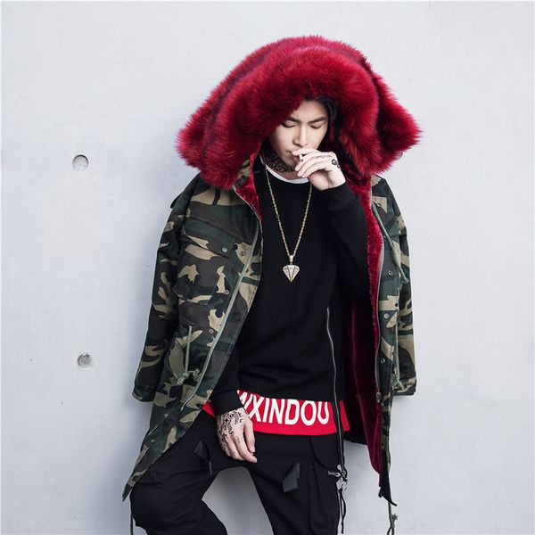 

fashion winter camouflage jacket men warm coat fashion casual parka medium-long thickening coat men for winter us size s-xxl, Tan;black