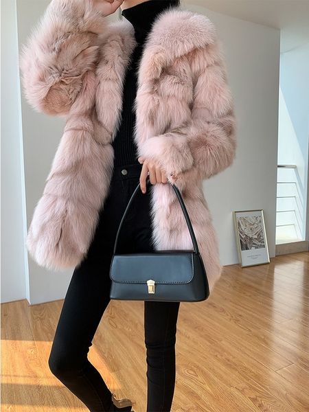 

autumn and winter fur coat fur women's young mid-length coat winter long women, Black