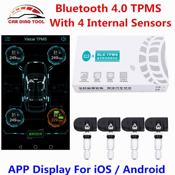 

tpms bluetooth 4.0 car tire pressure monitoring system alarm warning 4 internal sensor obd interface for android app display