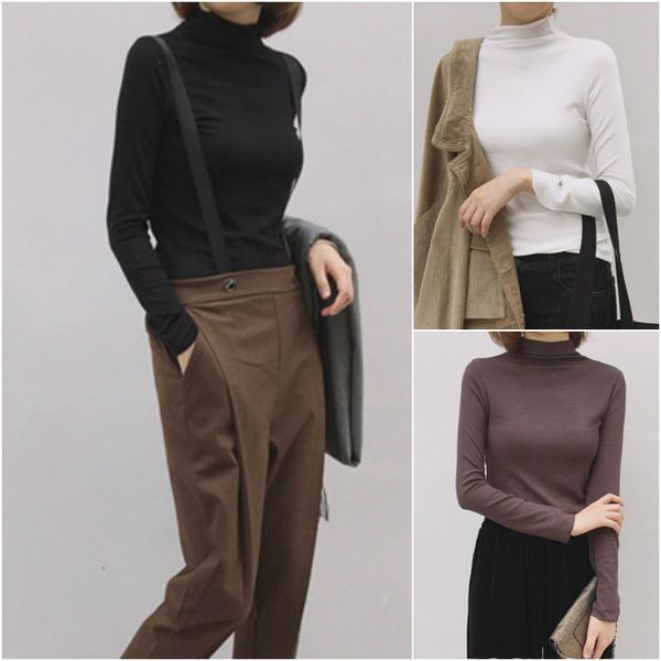 

women's blouses & shirts turtleneck basic long sleeve women blouse 2021 spring korean trend fashion elastic comfort elegant woman clot, White