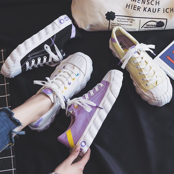 

canvas shoes woman 2019 spring new fashion patchwork women casual shoes casual flats canvas women casual solid shoes sneakers y200109, Black