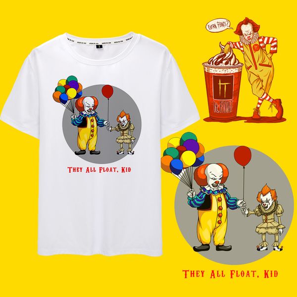 

clown the resurrection pennywise short sleeve male t shirt film periphery printing men and women t shirt jacket summer clothing serve, White;black
