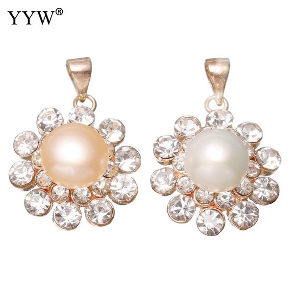 

natural freshwater pearl pendants rose gold color plated cubic zircon rhinestone flower pearl pendant fit necklaces women gifts, Black