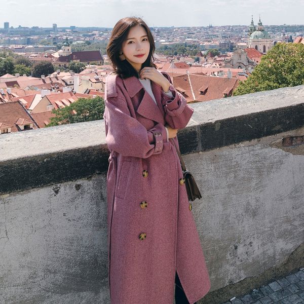 

u-swear overcoat women winter warm thicken double breasted windproof jacket slim fit long woolen coats casaco feminino, Black