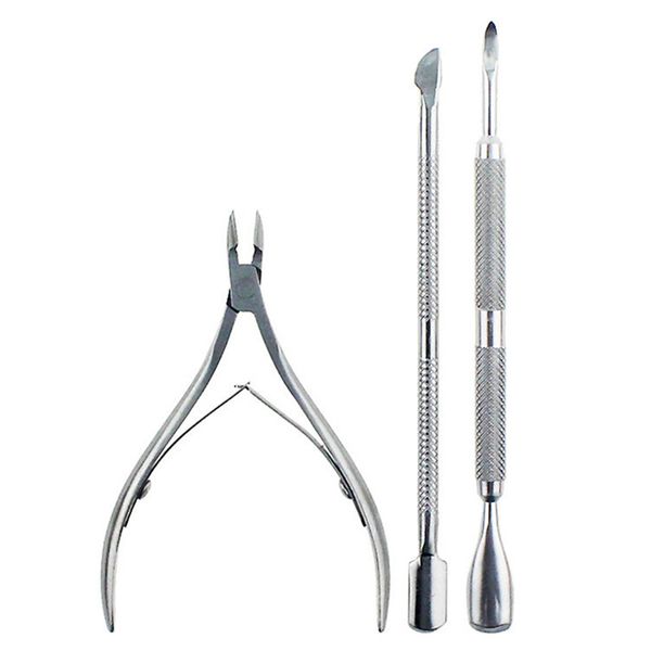 

3pcs professional art manicure cuticle nipper set stainless steel for fingernail remover trimmer nail pusher dead skin tool